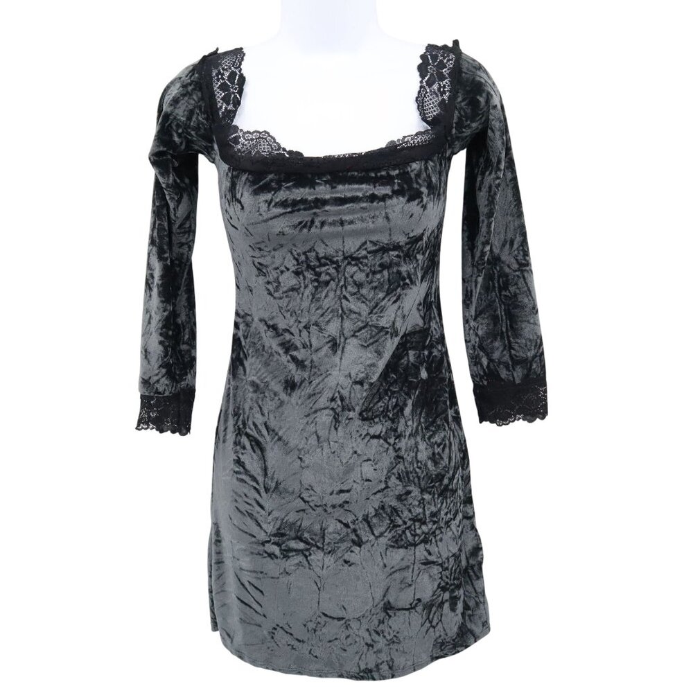 Kimchi Blue Crushed Velvet Dress Womens M Black Witchy Whimsigoth Gypsy Lolita